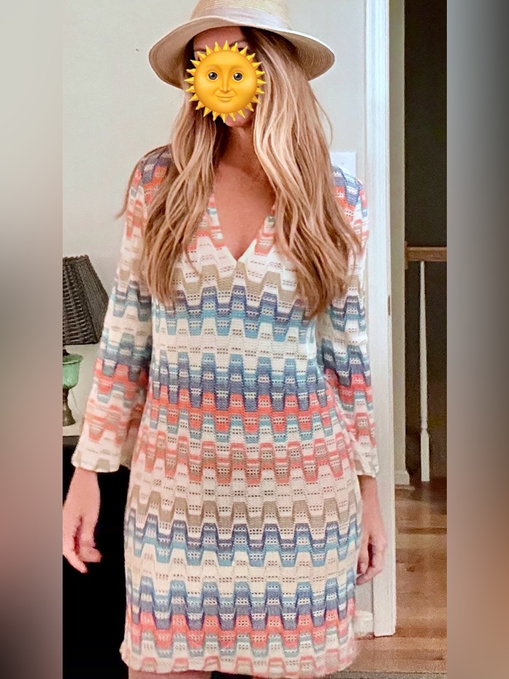 Trina Turk Blue Orange Cream Chevron Knit Tunic